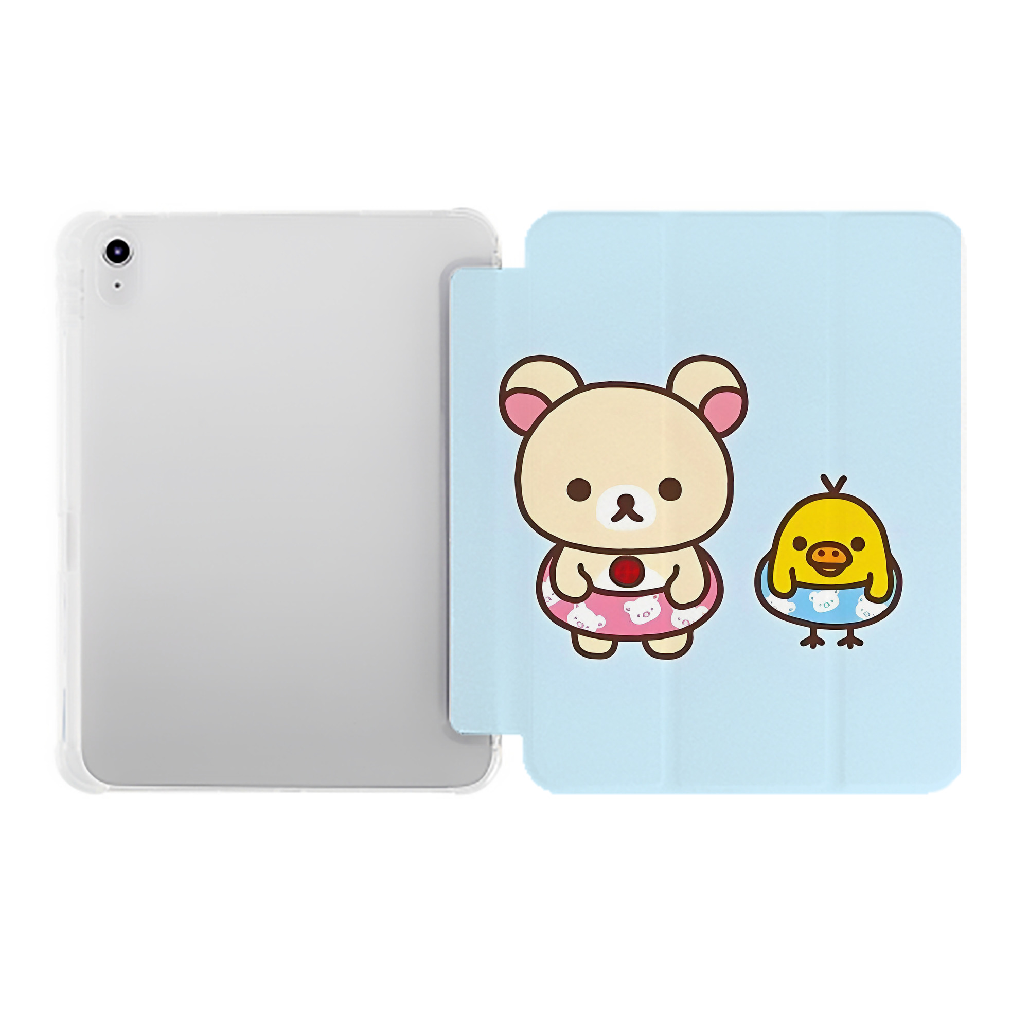 （画像用） リラックマ リラックマ キイロイトリ Rilakkuma Korilakkuma Kiiroitori IPad ケース ペン収納付き 三つ折りスタンド PUレザー×シリコン 対応機種9.5/10.5/10.9インチ